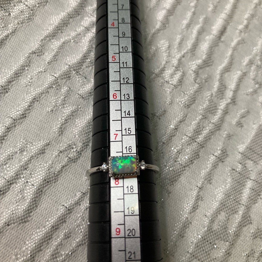 Antian accessories™ 925 Silver Opal & Zircon Ring – Size 8 - Picture 4 of 5
